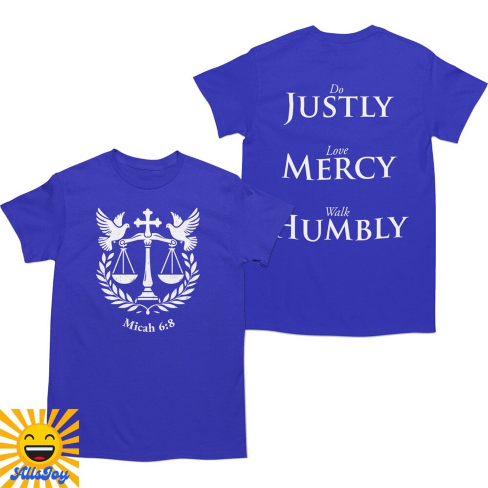 DO JUSTLY LOVE MERCY WALK HUMBLY DUAL-SIDED Graphic Tee Blue T-Shirt